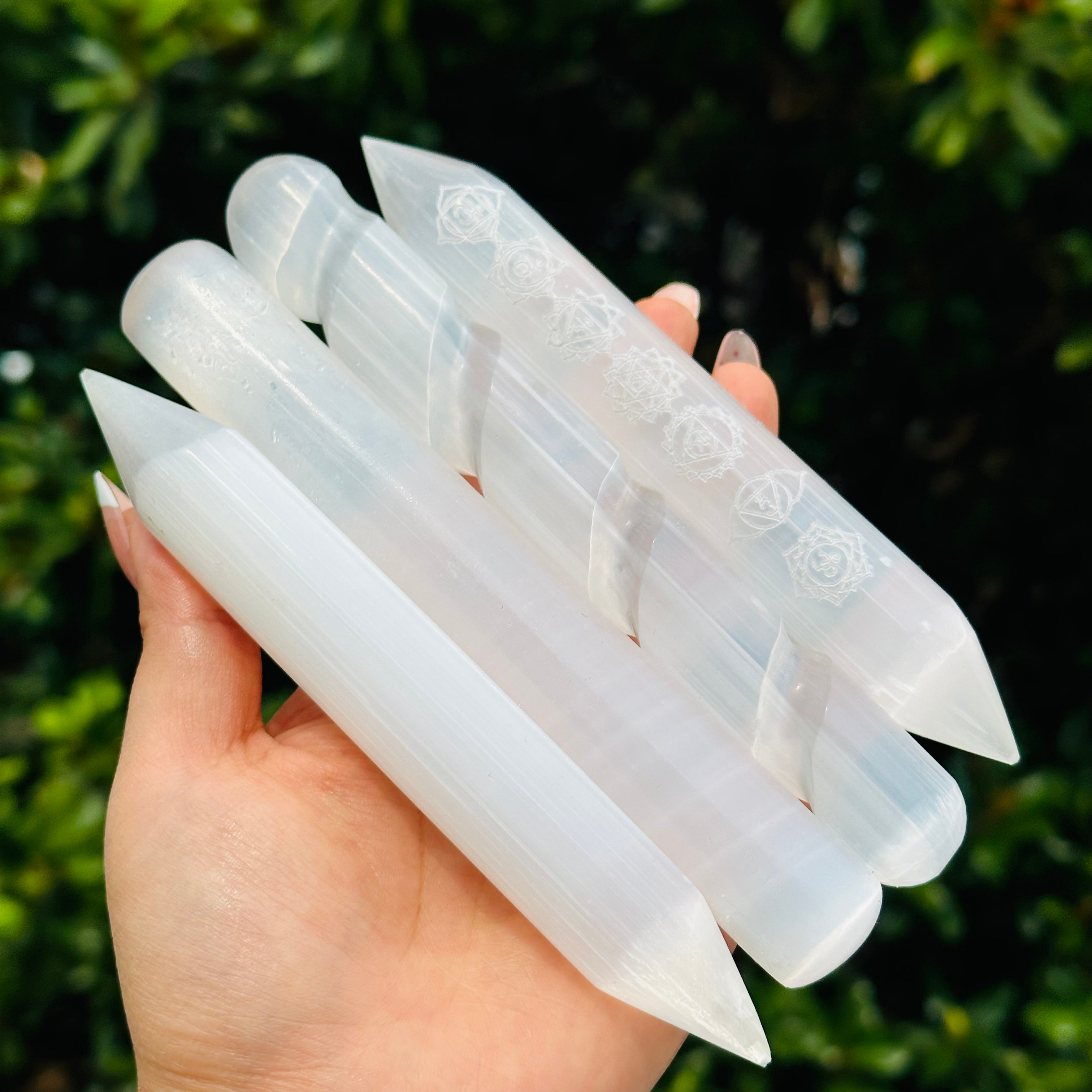 Selenite Rods Set - Cylinder, Double-Pointed & Threaded | Bracelet Stand & Home Decor