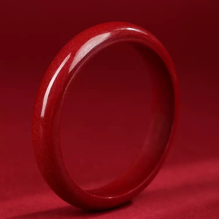 Cinnabar Wide Bangle – Natural Red Cinnabar Bracelet for Blessing & Protection