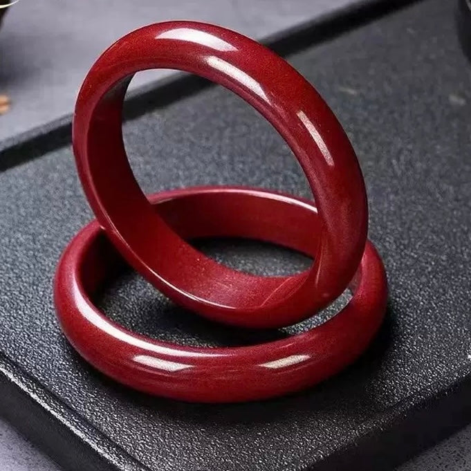 Cinnabar Wide Bangle – Natural Red Cinnabar Bracelet for Blessing & Protection