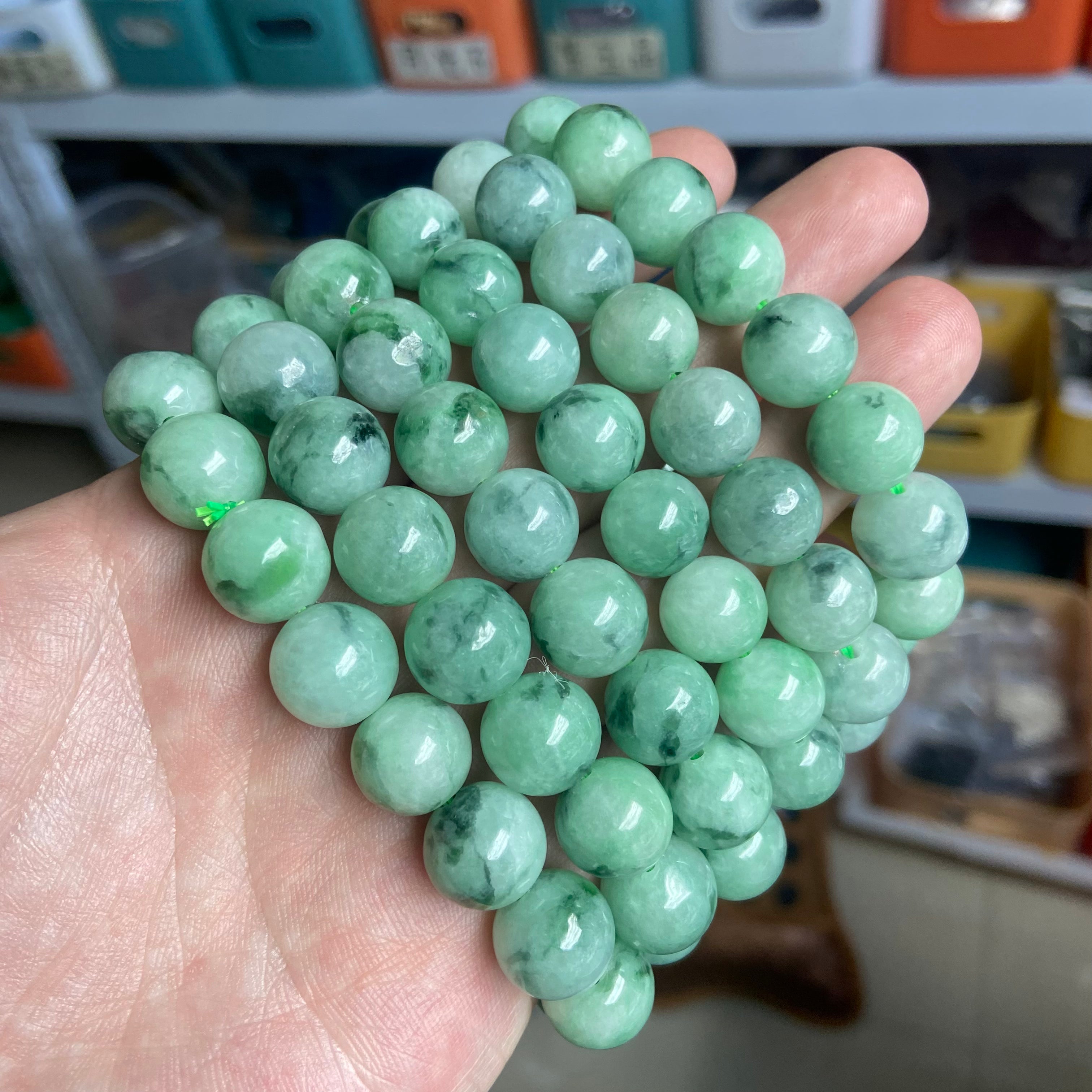 Burma Jade Bracelet 12mm - Natural Authentic Jadeite Bead Jewelry