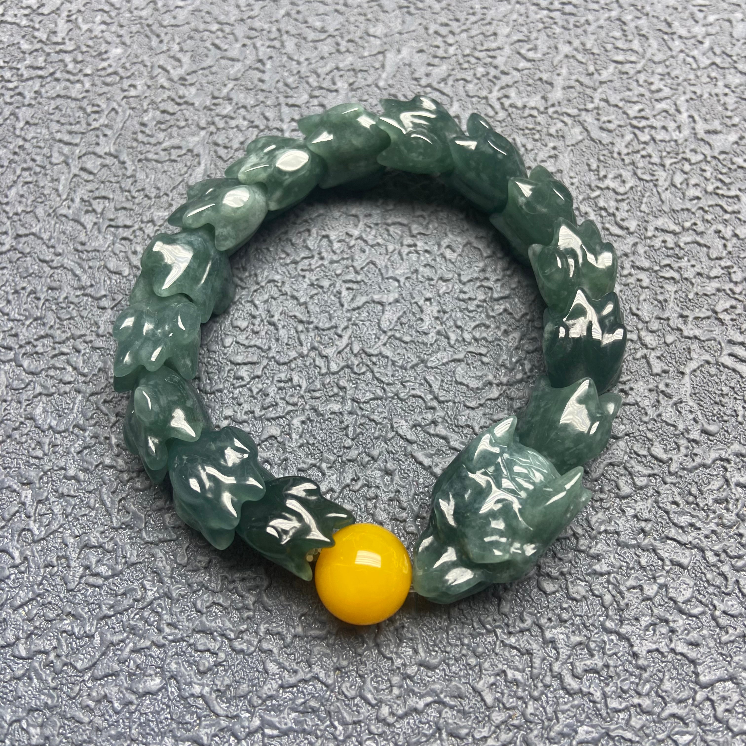 Blue Water Jadeite Dragon Bone Bracelet - Natural Myanmar Gemstone