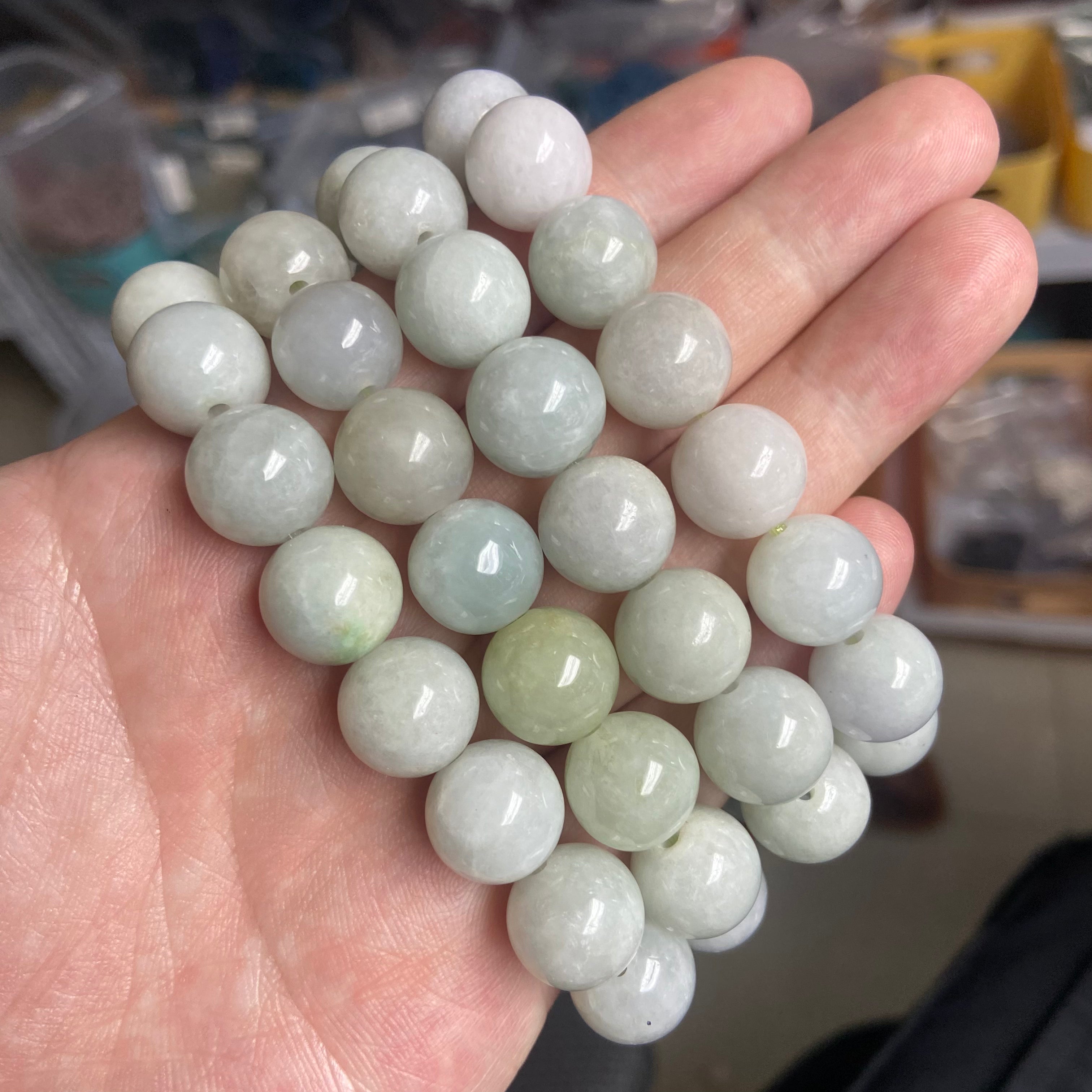 Myanmar White Jade Bracelet 12mm - Natural Authentic Jadeite Beads