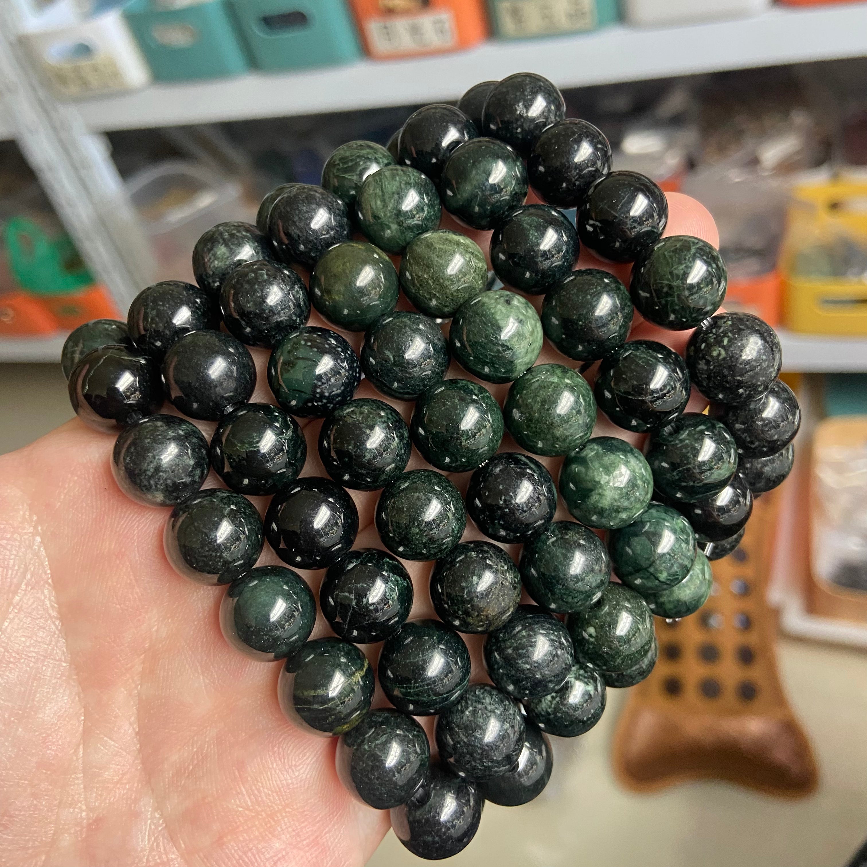 Black Jadeite 12mm Bracelet: Premium Polished Gemstone for Sophistication