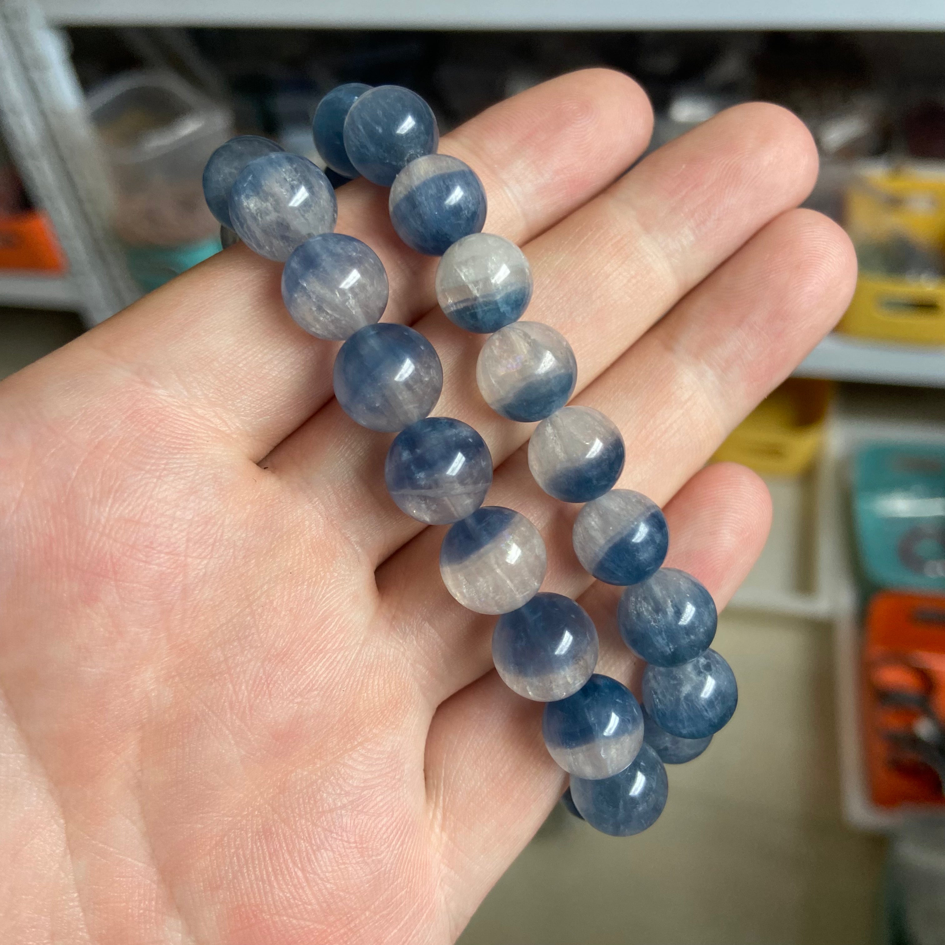 Blue Fluorite Money Bowl Bracelet - Natural Crystal Jewelry for Energy Healing & Wealth Attraction