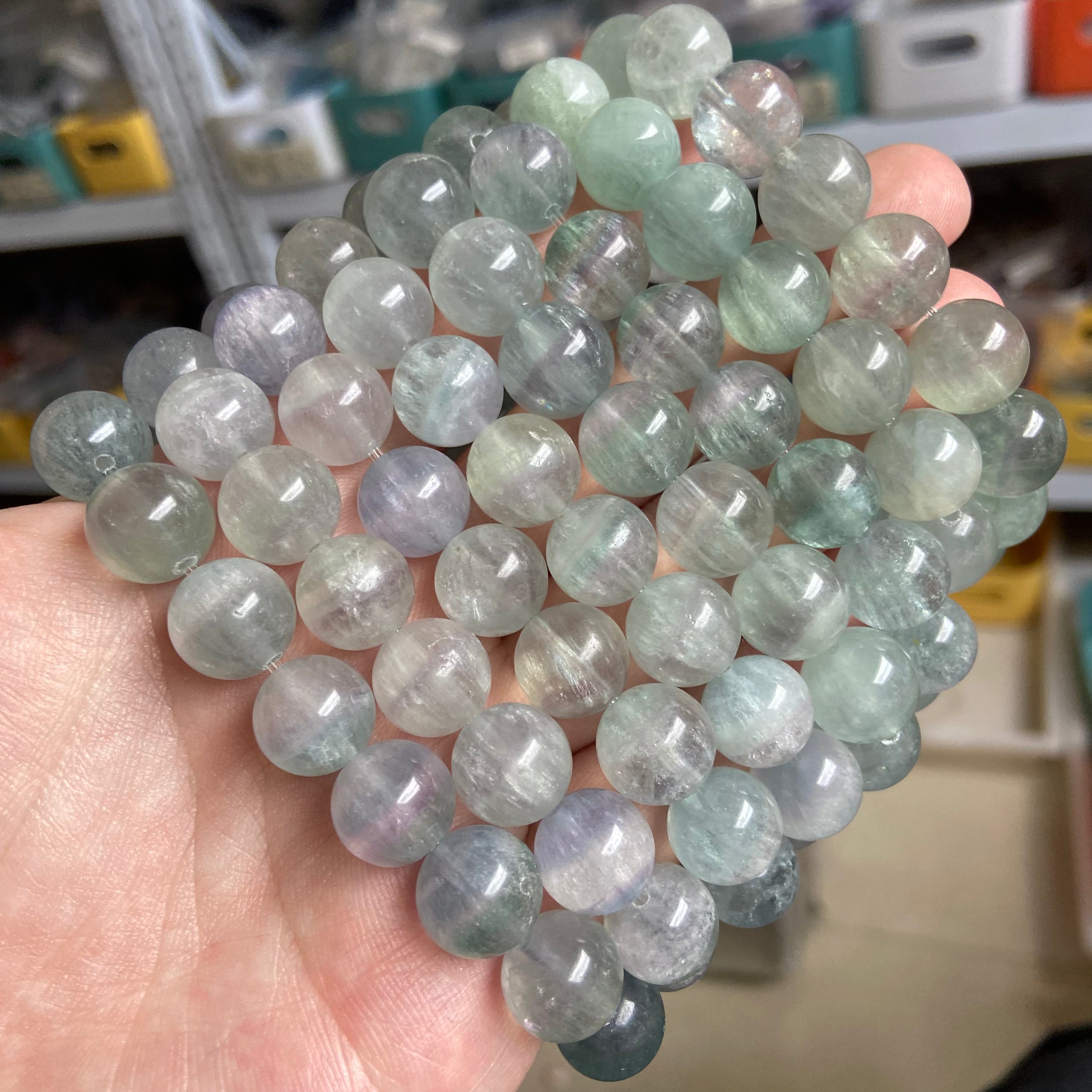 Colorful Fluorite Bracelet - 11-12mm Large Beads Natural Crystal Jewelry for Daily Style