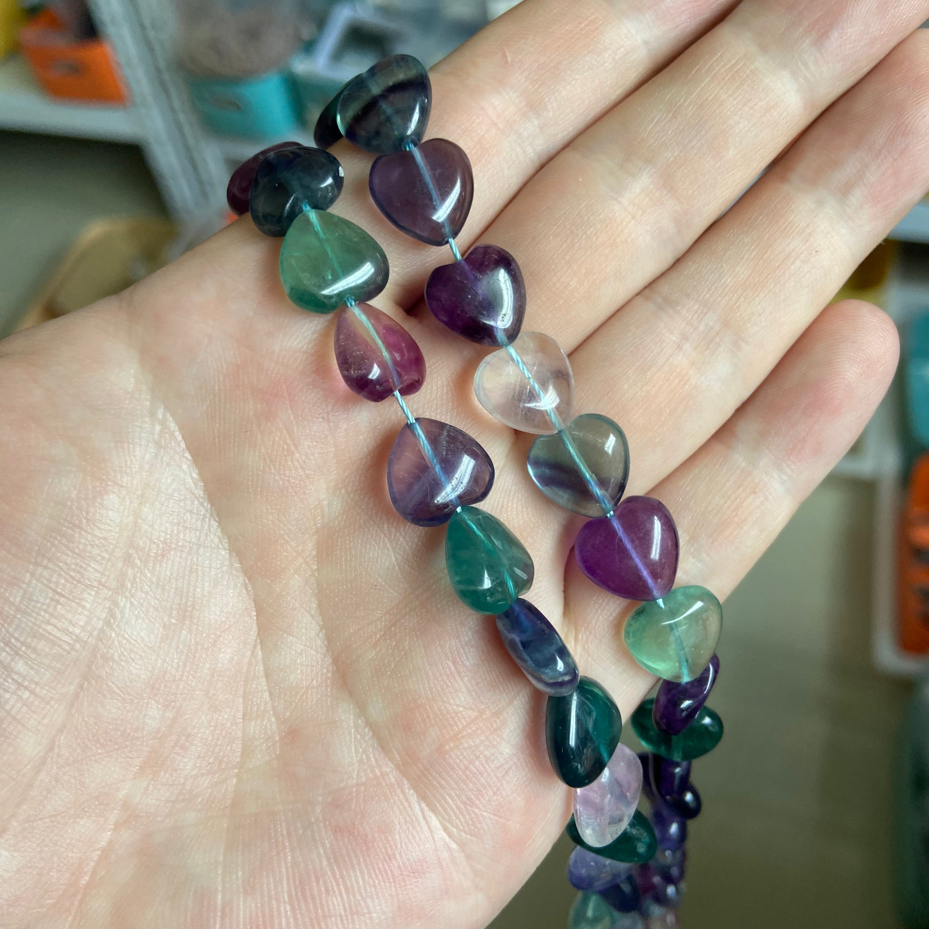 Colorful Fluorite Heart Bracelet - Natural Crystal Jewelry for Love & Positive Energy