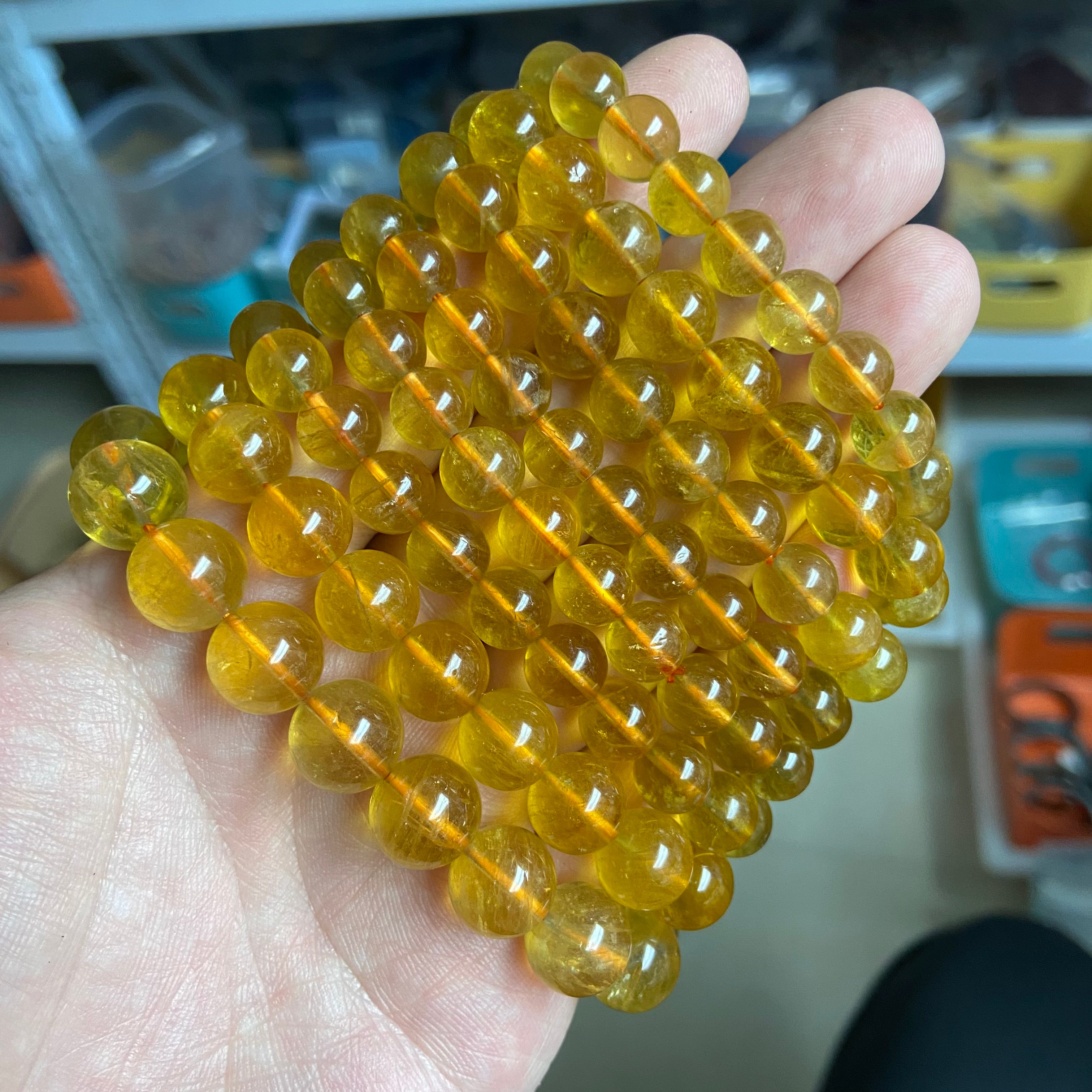 Yellow Fluorite Round Bead Bracelet - 8-11mm Natural Crystal Jewelry for Prosperity