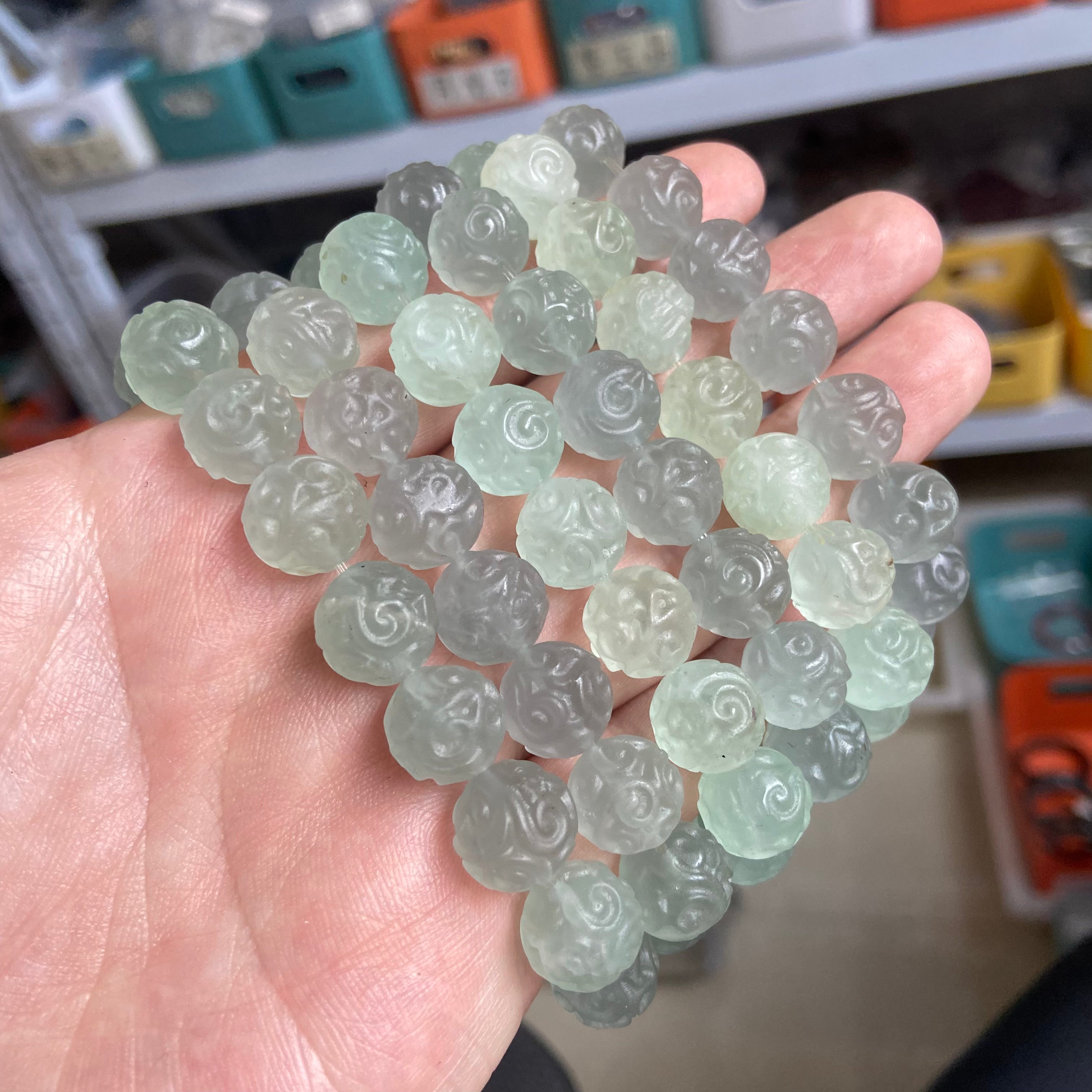 Light Green Fluorite Beaded Bracelet with Traditional Huiwen Pattern | Handmade Healing Jewelry
