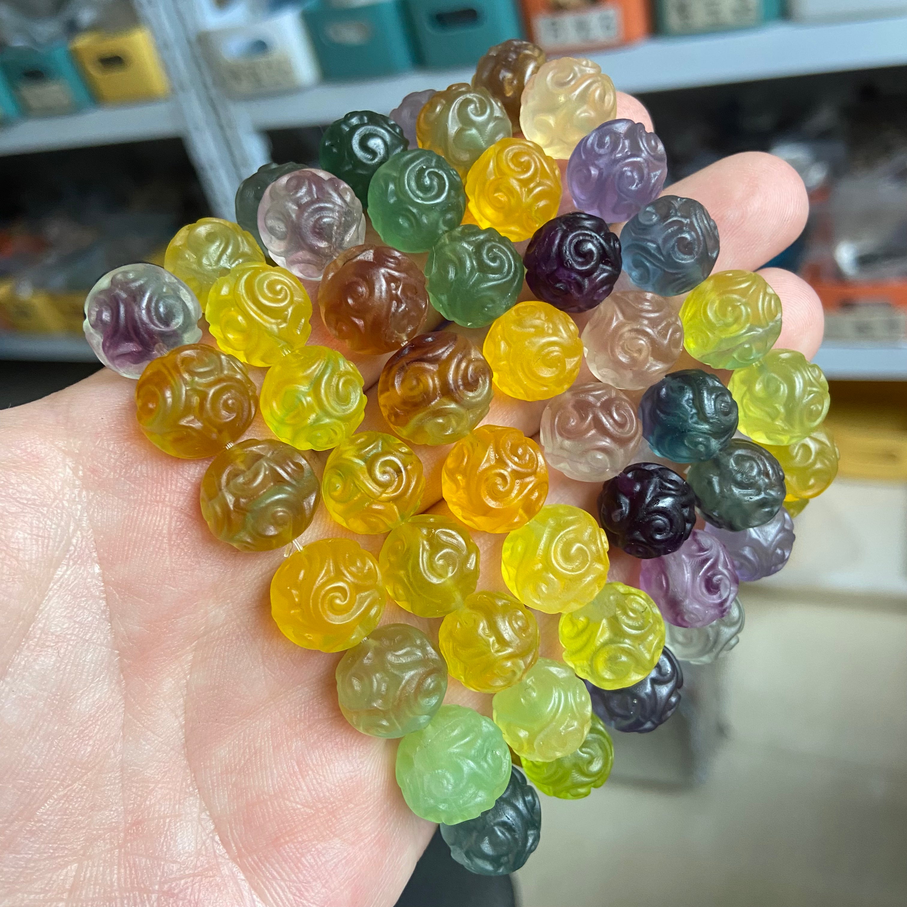 Colorful Fluorite Beaded Bracelet with Huiwen Pattern - Handmade Gemstone Jewelry for Daily Wear