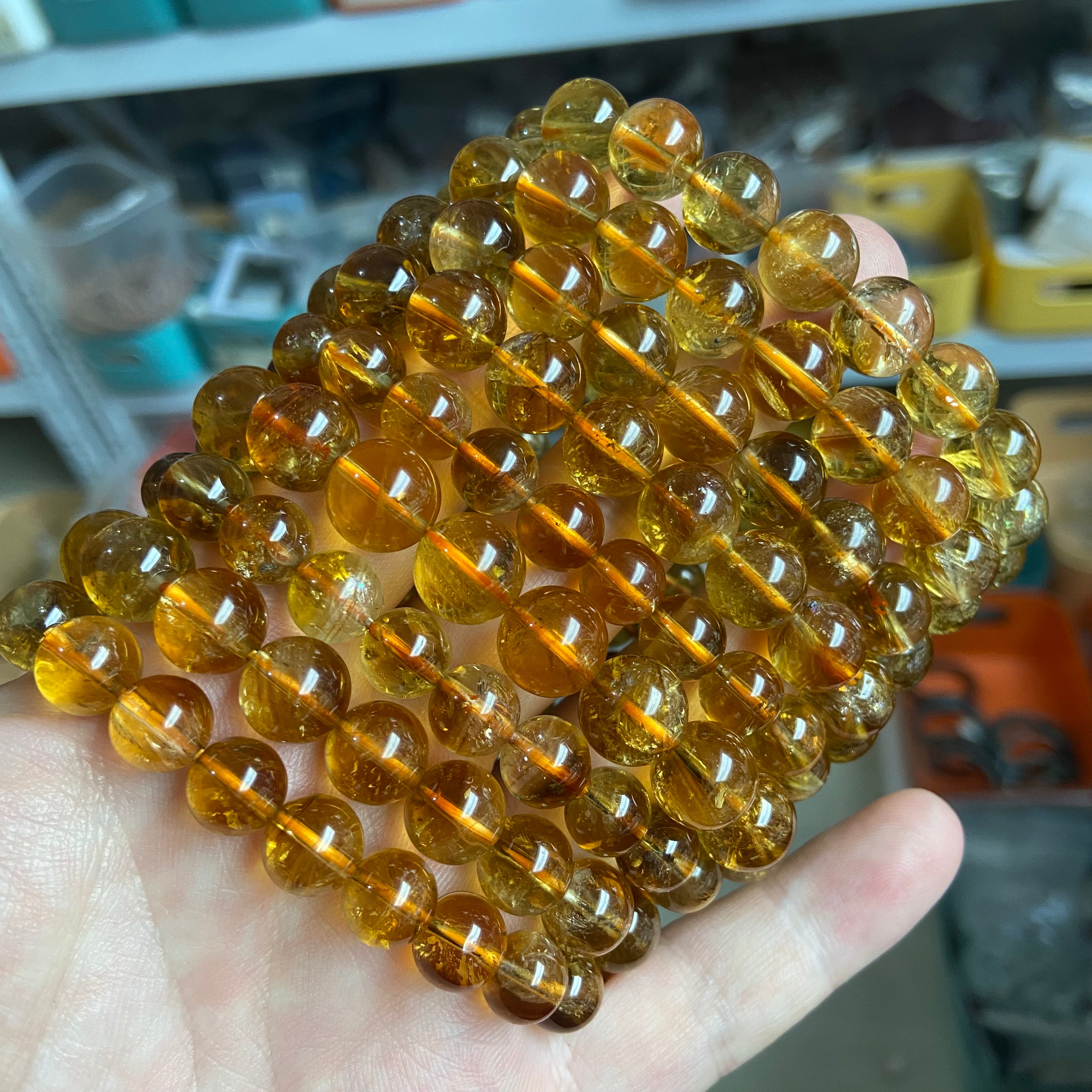 Vivid Yellow Citrine Round Bead Bracelet | Handmade Vibrant Gemstone Jewelry for Energy