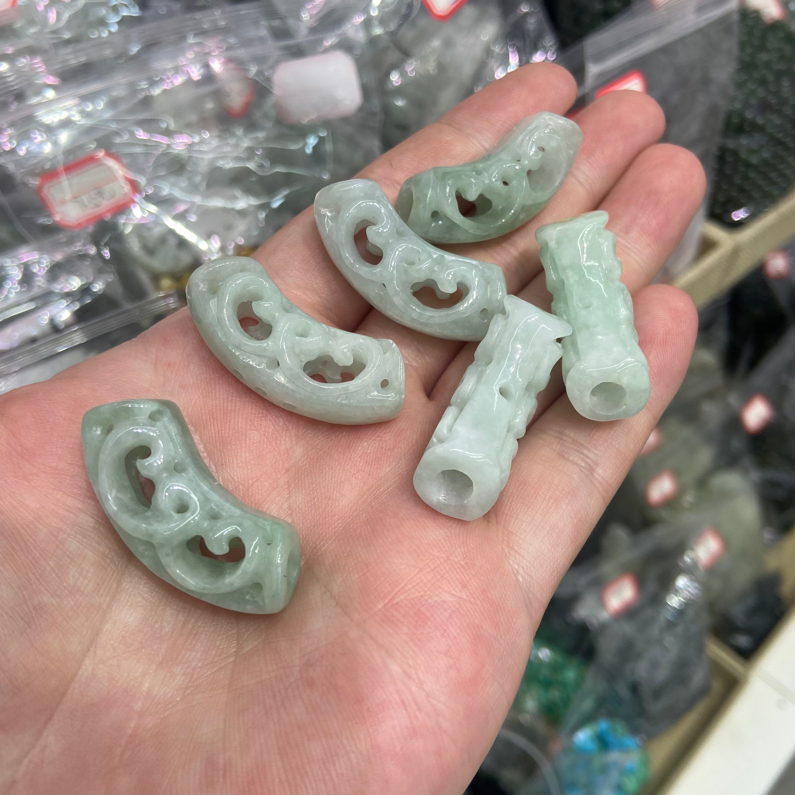 Burmese Jade Curved Tube Beads | DIY Craft Accessories for Jewelry Making