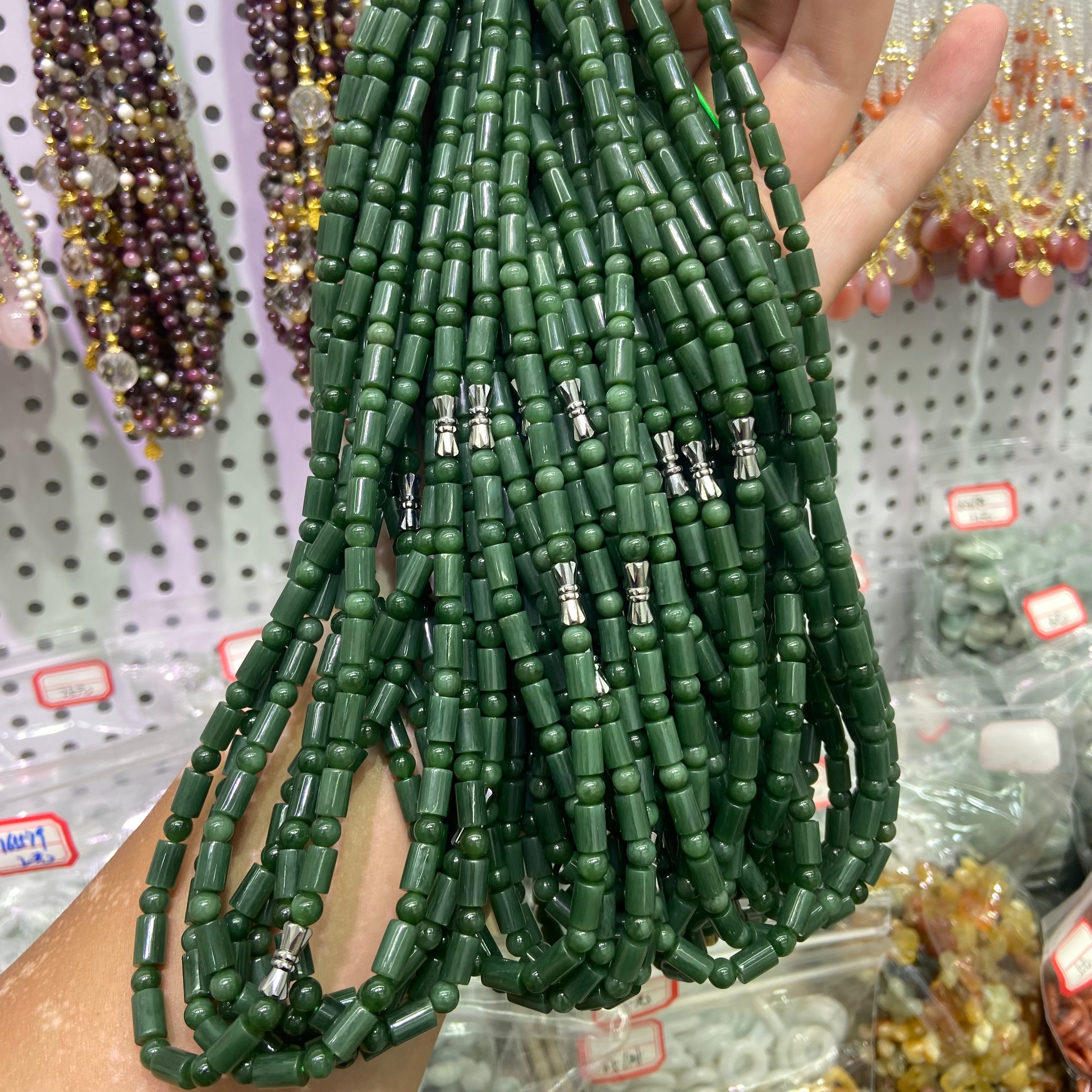 High-Quality Hetian Jade Barrel Bead Necklace | Long Cylinder Bead Design for Elegance