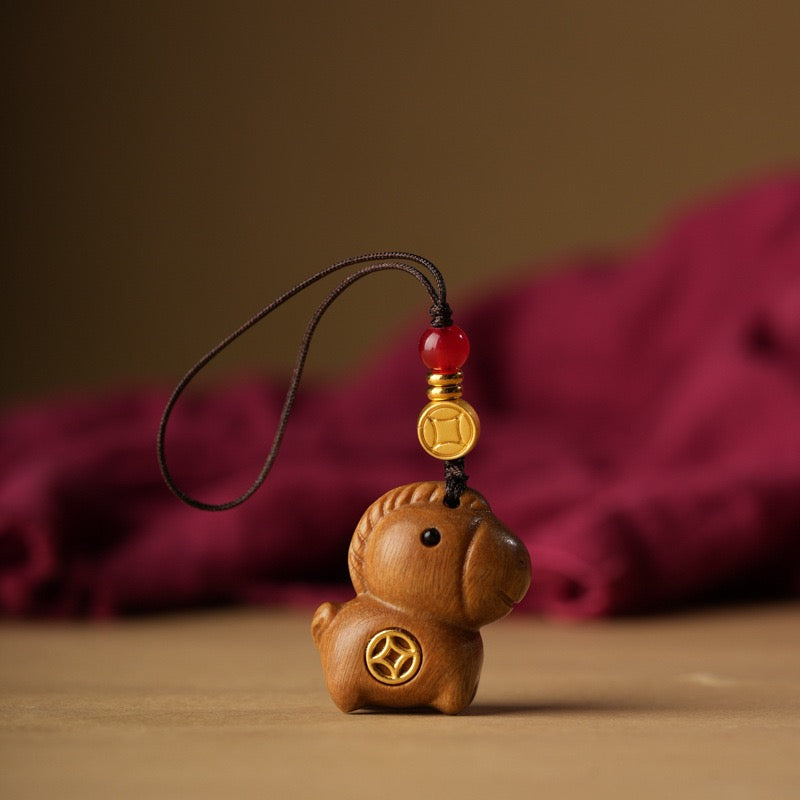 Handcarved Sandalwood Horse Keychain | Natural Wooden Keyring for Protection, Courage & Travel Blessings