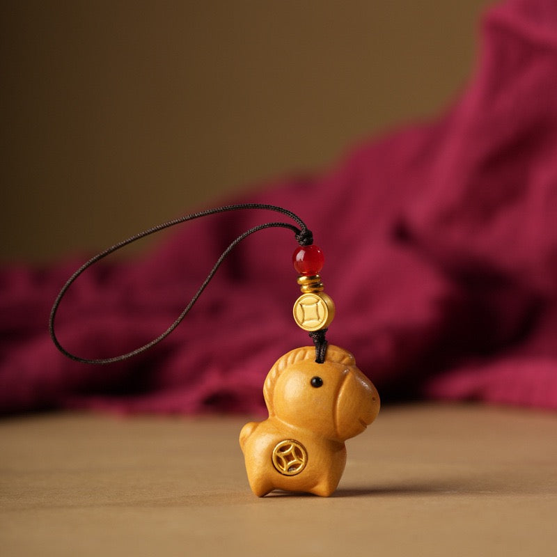 Handcarved Sandalwood Horse Keychain | Natural Wooden Keyring for Protection, Courage & Travel Blessings