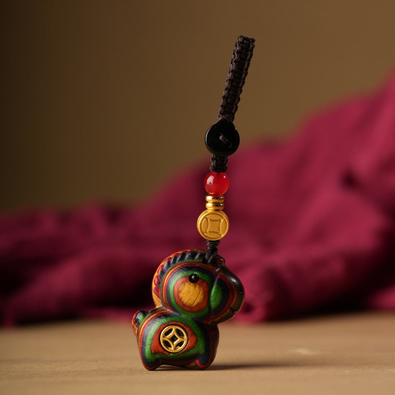 Handcarved Sandalwood Horse Keychain | Natural Wooden Keyring for Protection, Courage & Travel Blessings
