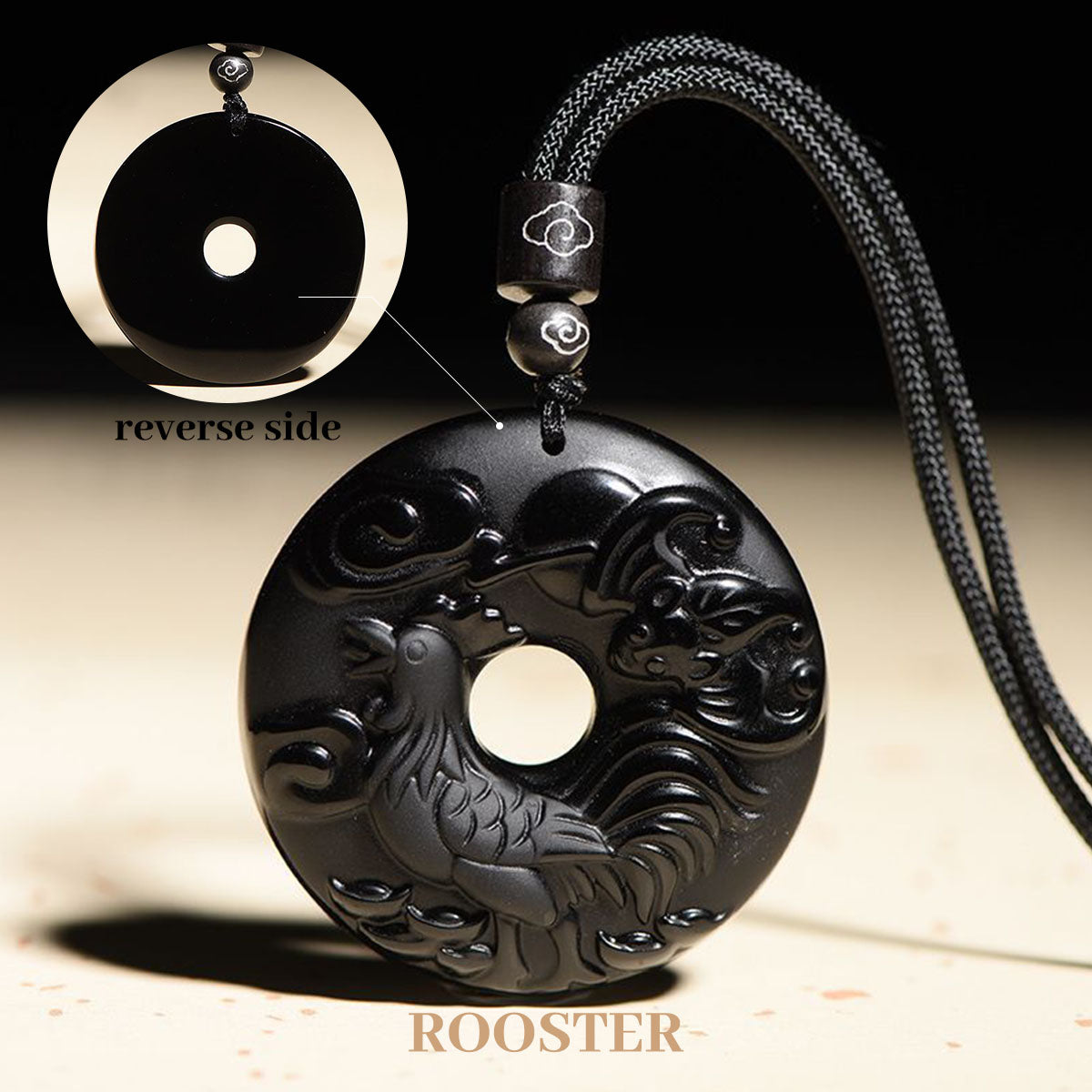 Obsidian Chinese Zodiac Peace Buckle Pendant - Unisex Style, Suitable for People Born in the Year of the Snake (Benmingnian) Necklace Pendant