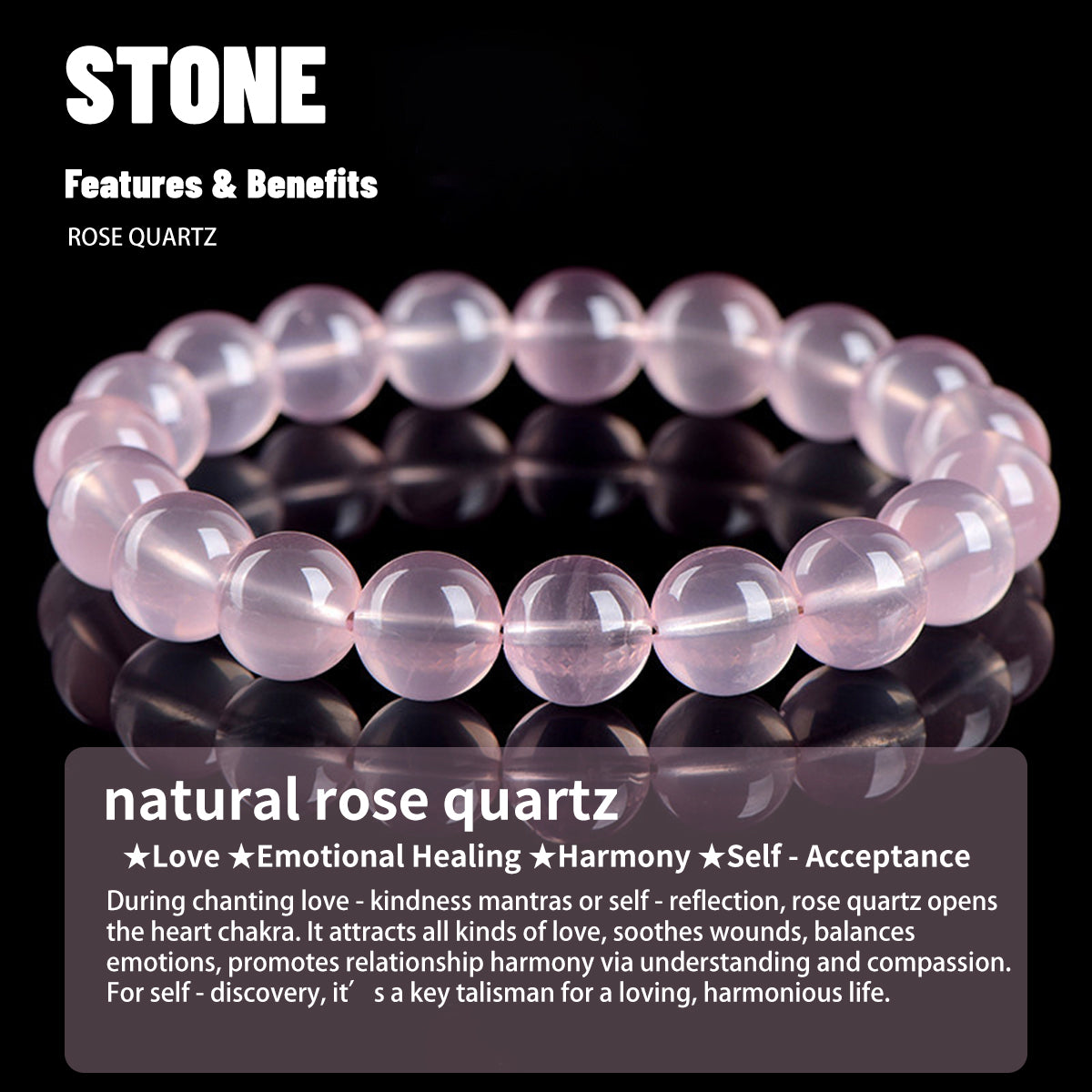 Natural Rose Quartz Bracelet - Handmade Beaded Rose Quartz Gemstone Bracelet for Women