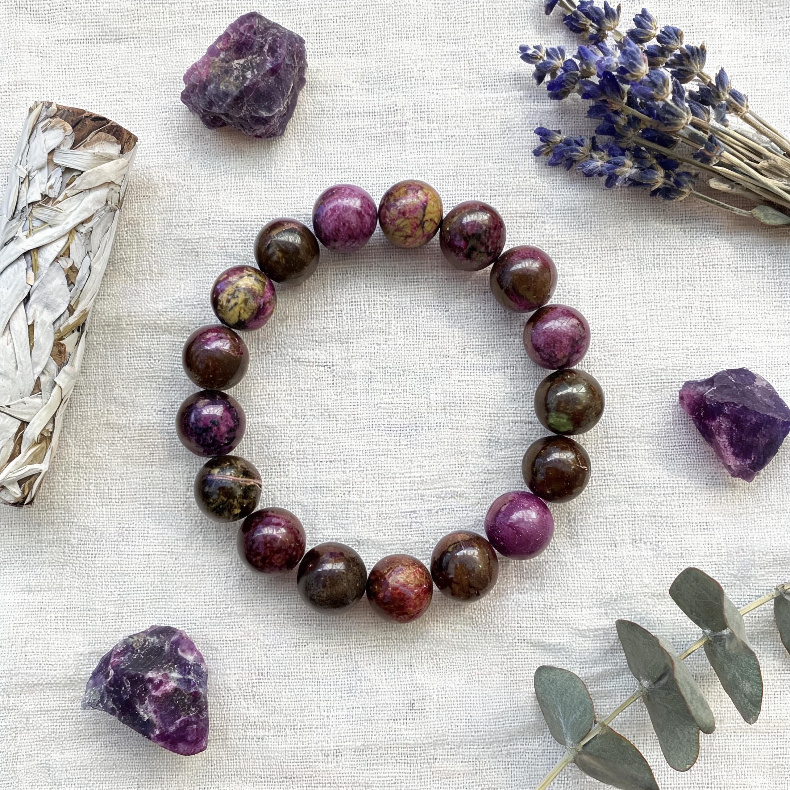 Genuine Natural Charoite 10mm Round Bead Stretch Bracelet for Men & Women